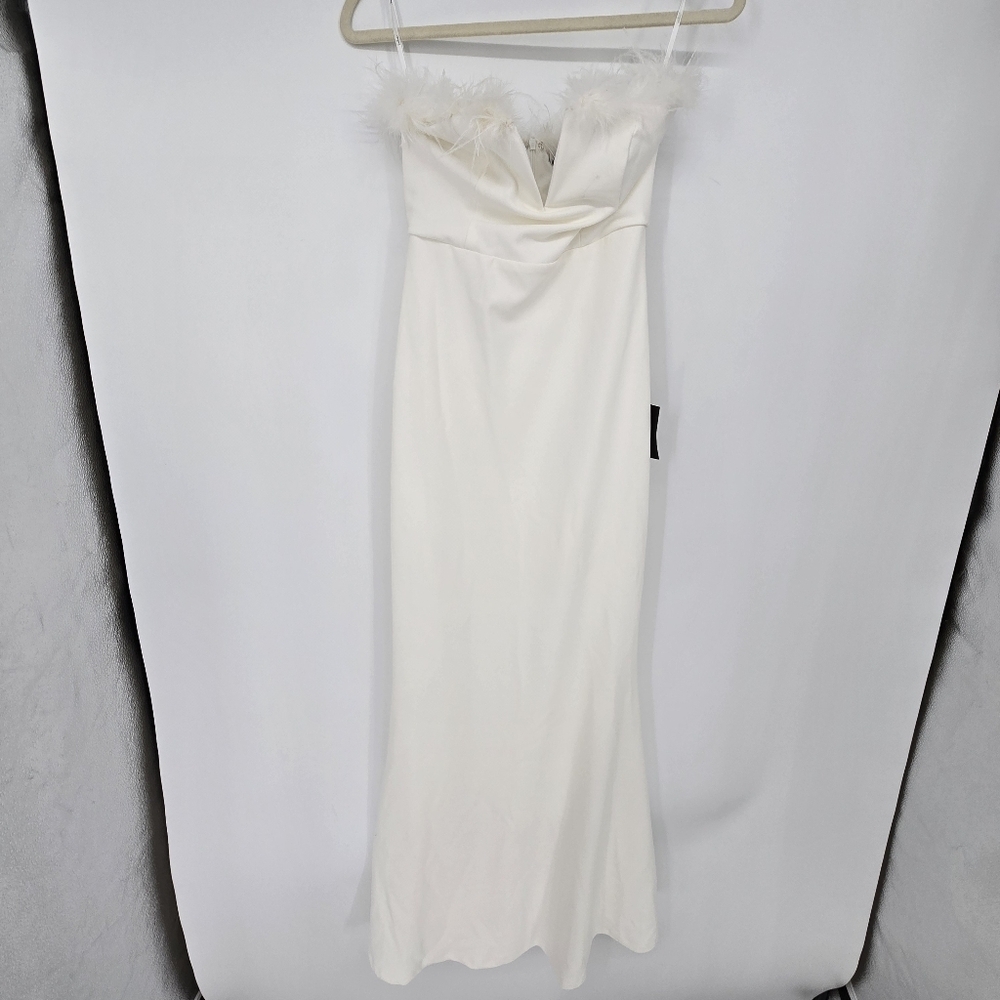 Lulus Extraordinary Glam White Feather Strapless Mermaid Maxi Dress small - Picture 2 of 10